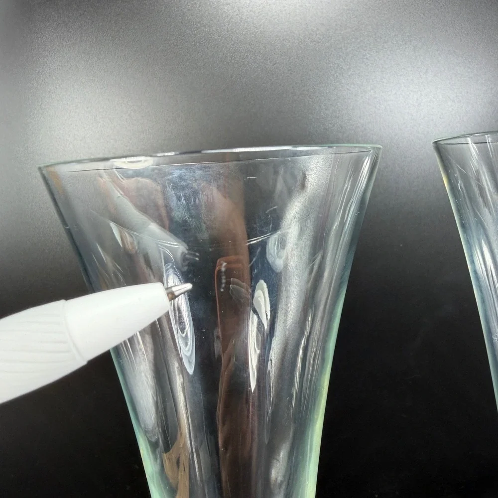 Colony Glass Cobalt Blue Stem Champagne Flutes‎ Set of 2 Glasses 11 Inch Clear